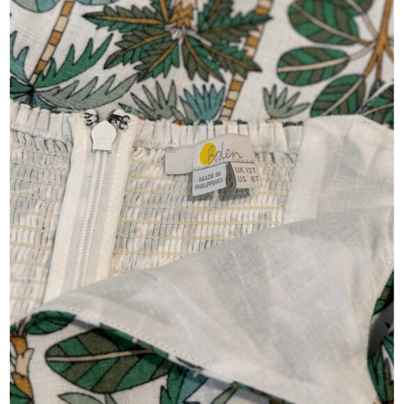 Boden Womens Jumpsuit Green Lola Palm Forest Linen V Neck Smocked Boho 8T Tall - Picture 8 of 10